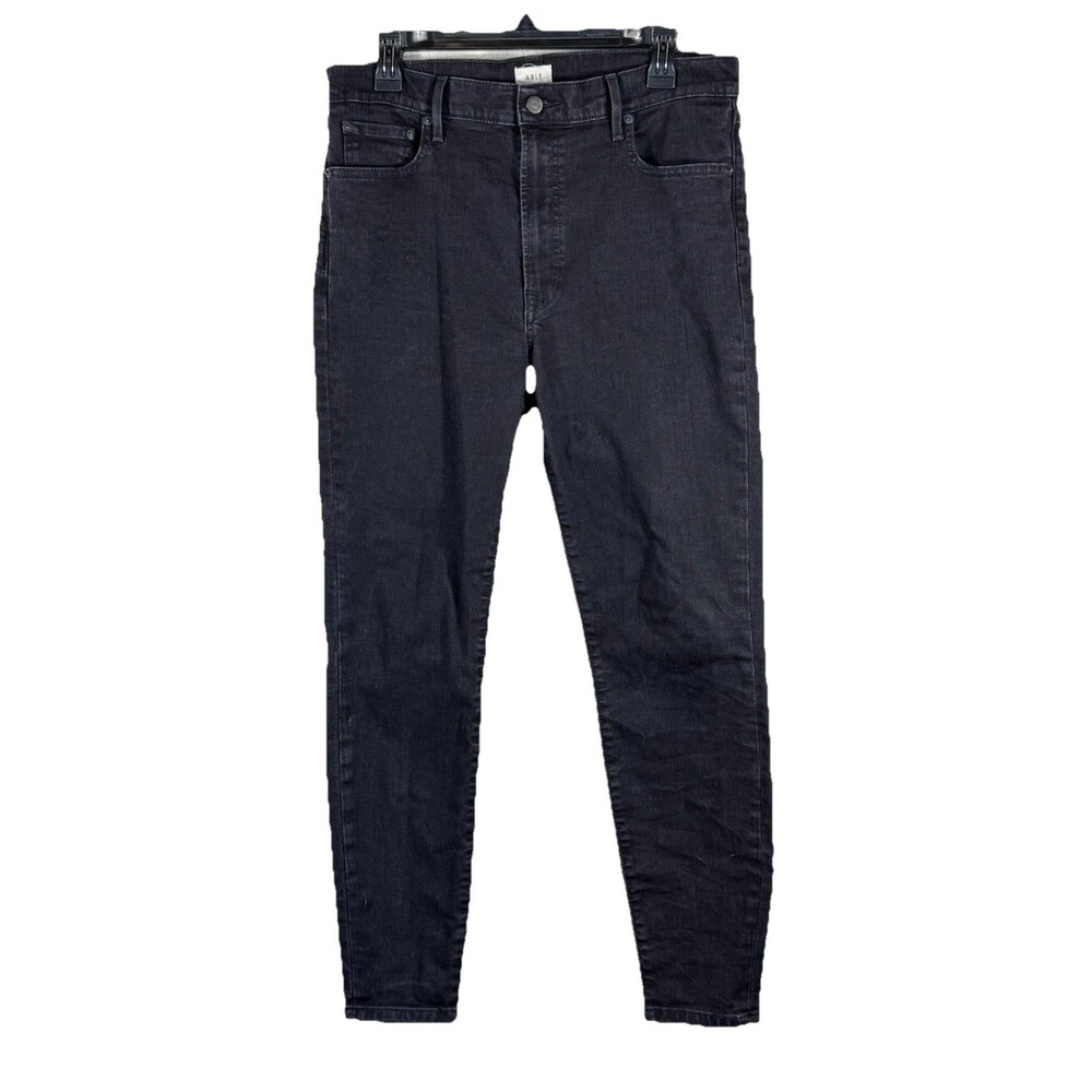 ABLE High Rise Skinny Jeans Black Stretch Denim Womens 31 Ethical Fashion